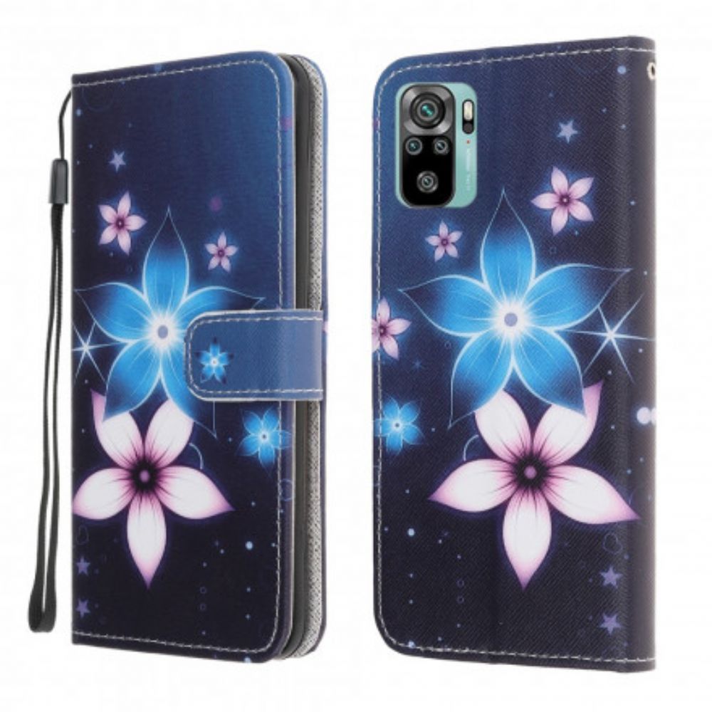 Flip Case Für Xiaomi Redmi Note 10 / 10S Mit Kordel Mondriemenblumen