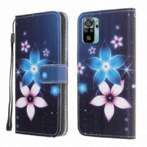 Flip Case Für Xiaomi Redmi Note 10 / 10S Mit Kordel Mondriemenblumen