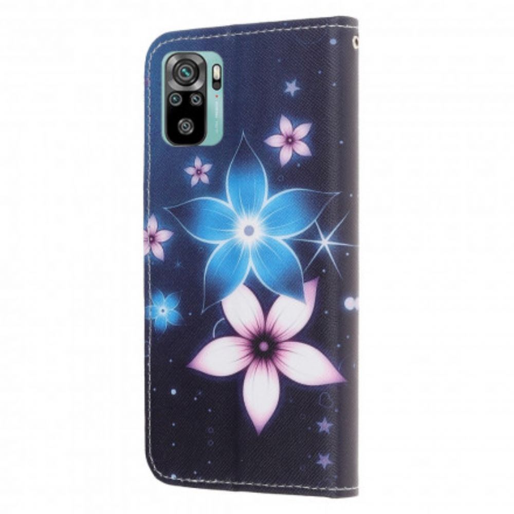 Flip Case Für Xiaomi Redmi Note 10 / 10S Mit Kordel Mondriemenblumen