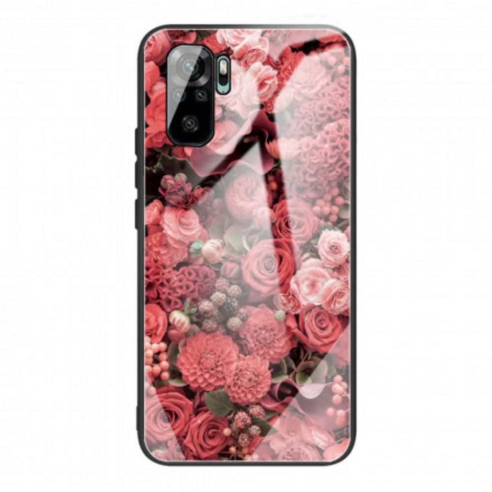 Hülle Für Xiaomi Redmi Note 10 / 10S Rosa Blumen Aus Gehärtetem Glas