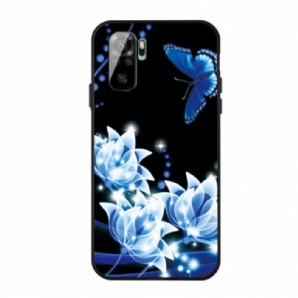 Hülle Für Xiaomi Redmi Note 10 / 10S Schmetterling Und Blaue Blumen