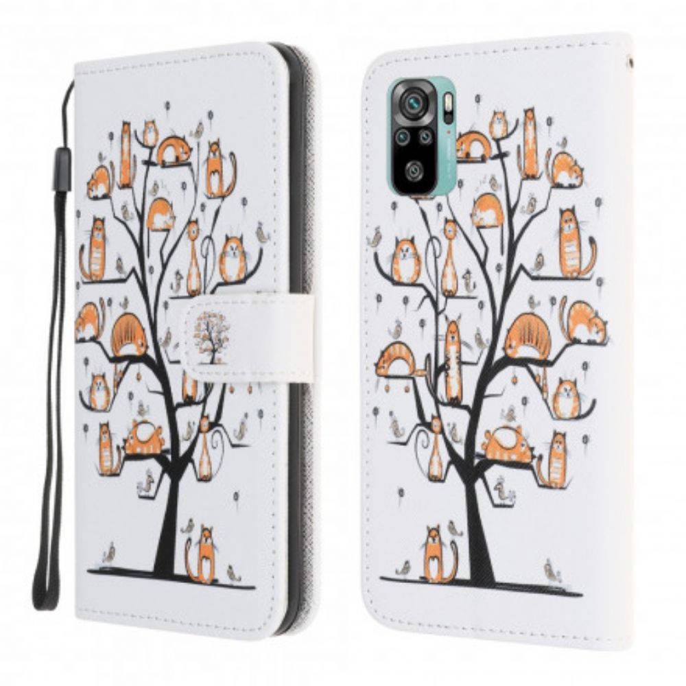 Lederhüllen Für Xiaomi Redmi Note 10 / 10S Mit Kordel Funky Cats Mit Riemen