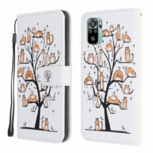 Lederhüllen Für Xiaomi Redmi Note 10 / 10S Mit Kordel Funky Cats Mit Riemen