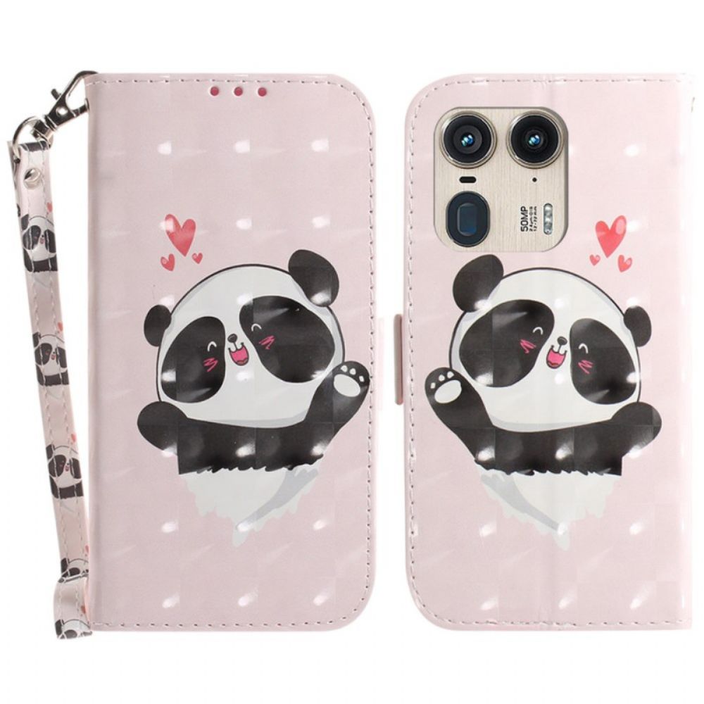 Lederhüllen Motorola Edge 50 Ultra Handyhülle Panda Love Mit Riemen