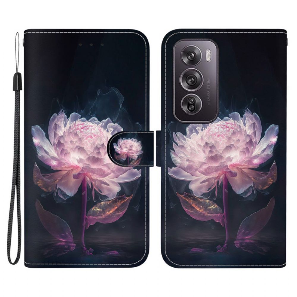 Lederhüllen Oppo Reno 12 Pro 5g Lila Pfingstrose Mit Riemen