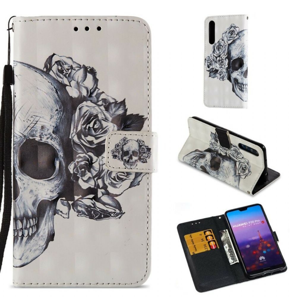 Flip Case Für Huawei P20 Pro 3d Blumenschädel