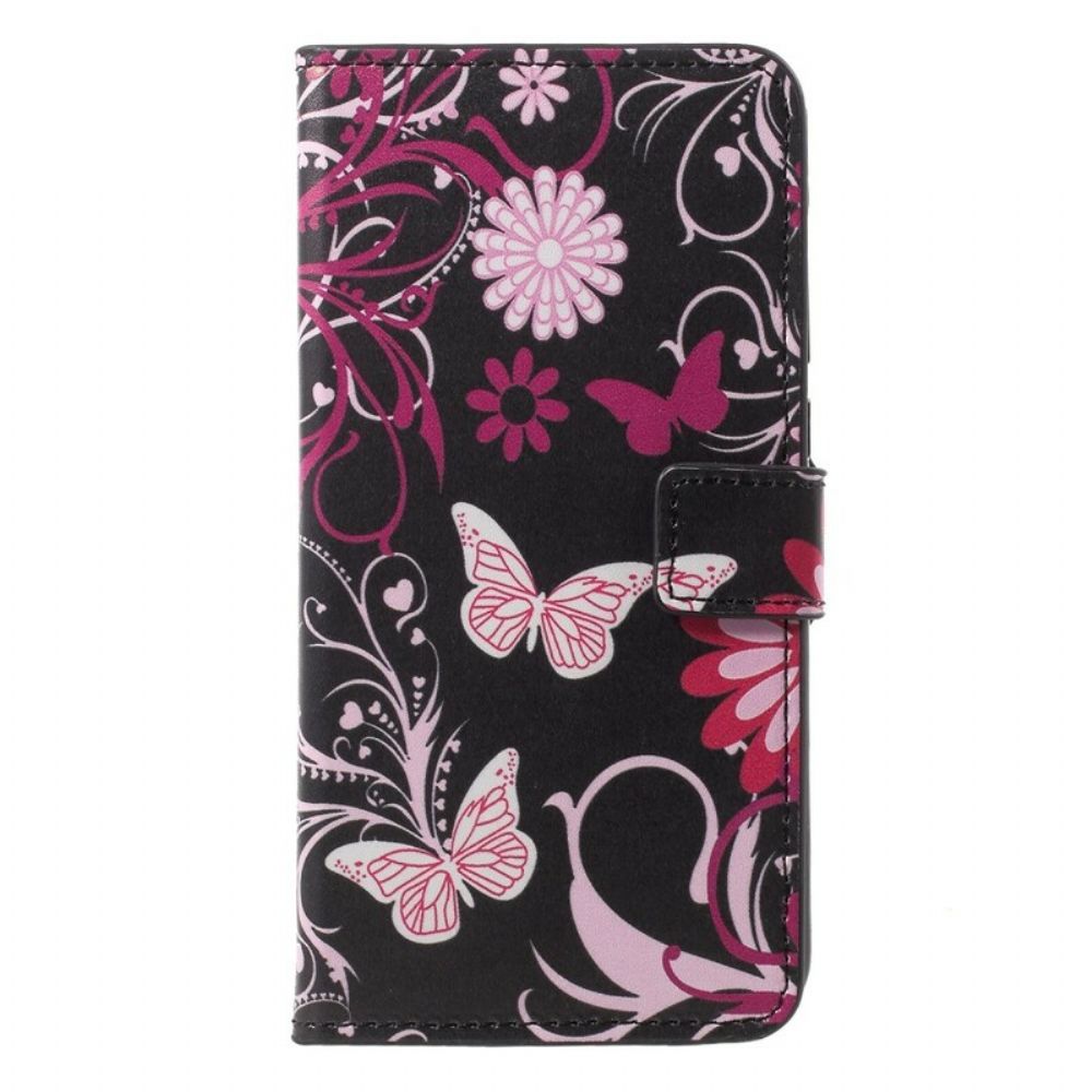 Flip Case Für Huawei P20 Pro Schmetterlinge Und Blumen