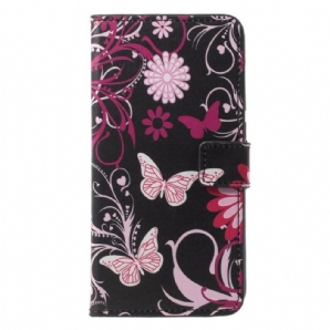 Flip Case Für Huawei P20 Pro Schmetterlinge Und Blumen