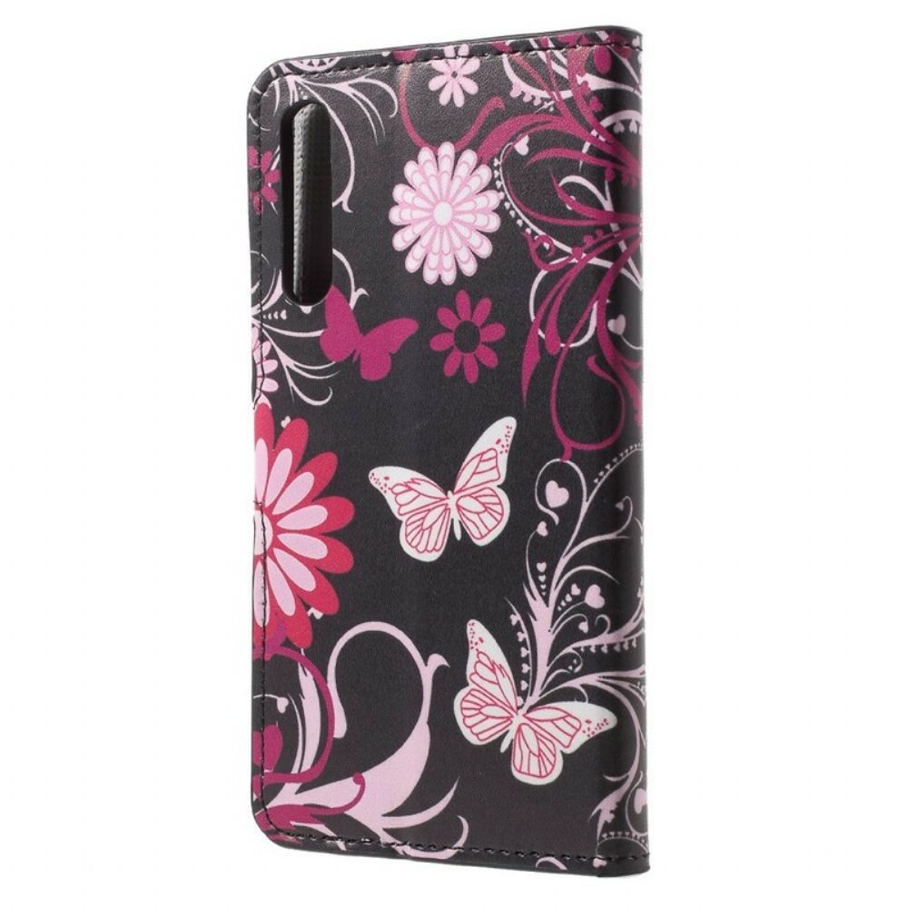 Flip Case Für Huawei P20 Pro Schmetterlinge Und Blumen