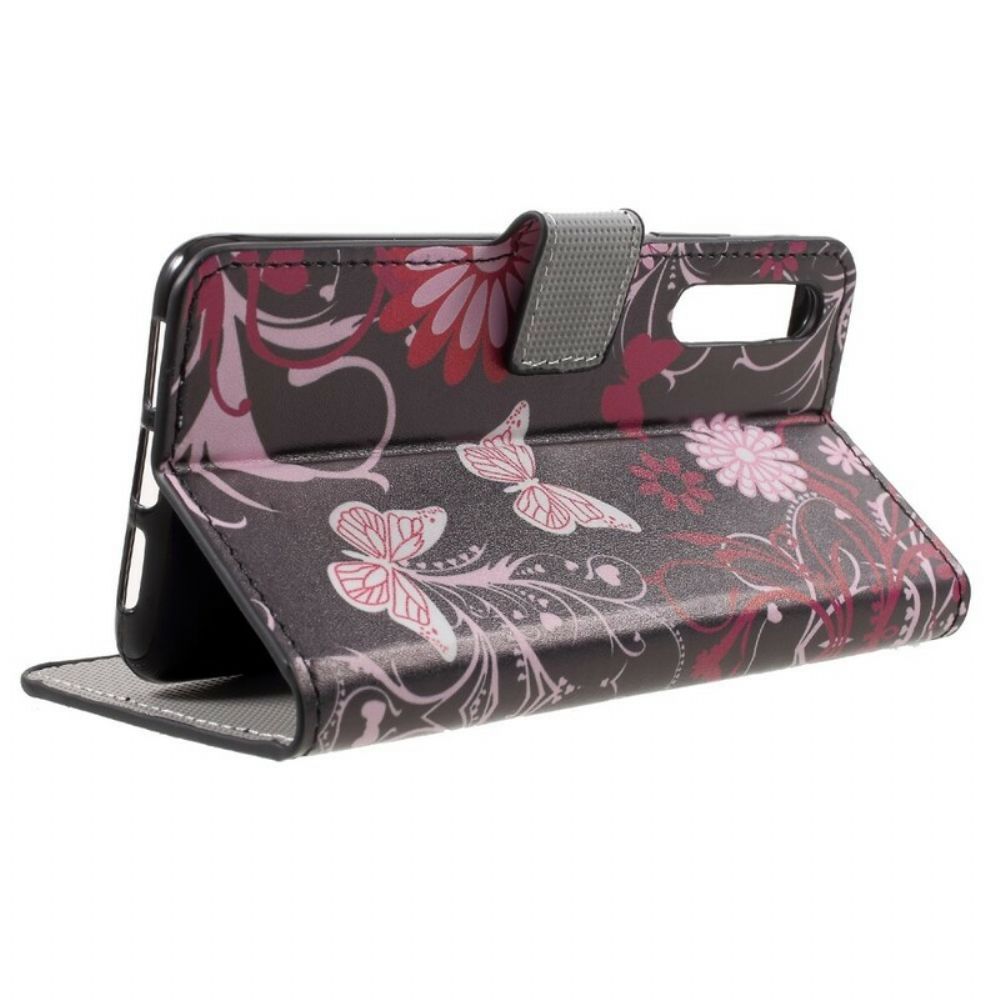 Flip Case Für Huawei P20 Pro Schmetterlinge Und Blumen