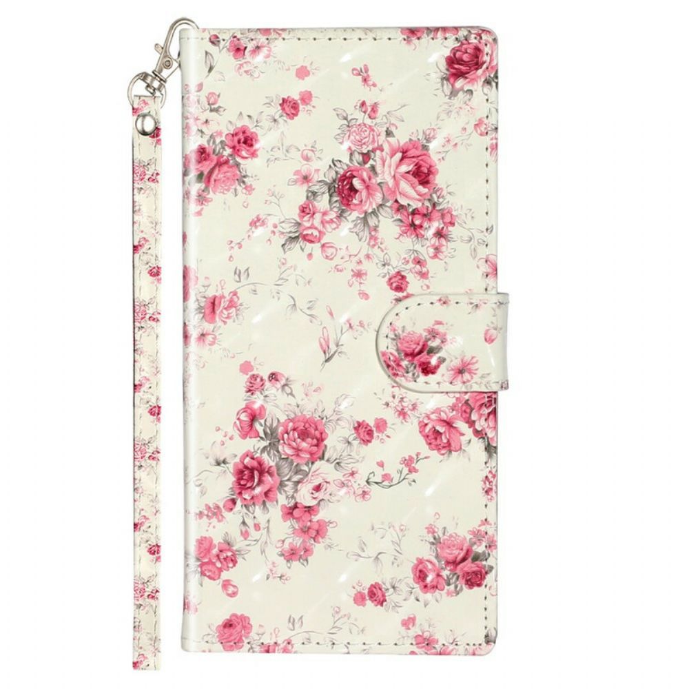 Flip Case Für Samsung Galaxy Note 10 Mit Kordel Blumen Lichtpunkte Mit Riemen