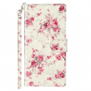 Flip Case Für Samsung Galaxy Note 10 Mit Kordel Blumen Lichtpunkte Mit Riemen