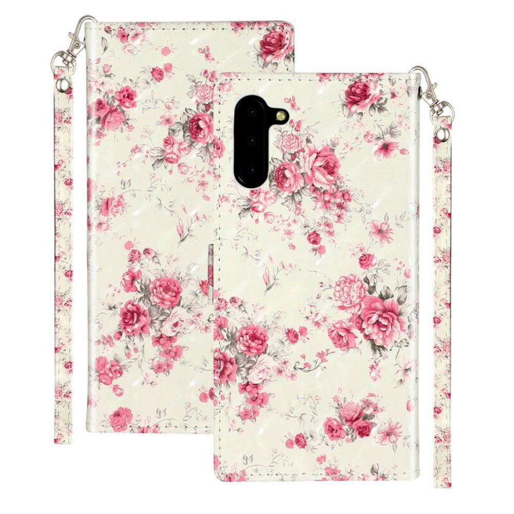 Flip Case Für Samsung Galaxy Note 10 Mit Kordel Blumen Lichtpunkte Mit Riemen