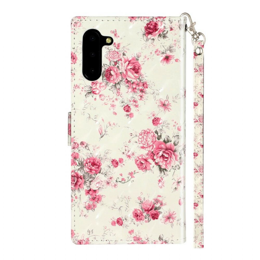 Flip Case Für Samsung Galaxy Note 10 Mit Kordel Blumen Lichtpunkte Mit Riemen