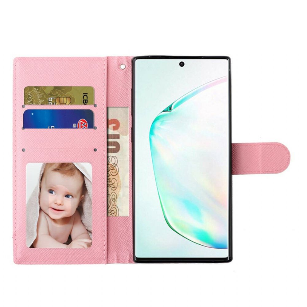 Flip Case Für Samsung Galaxy Note 10 Mit Kordel Light Spots Trageriemen-teddybären