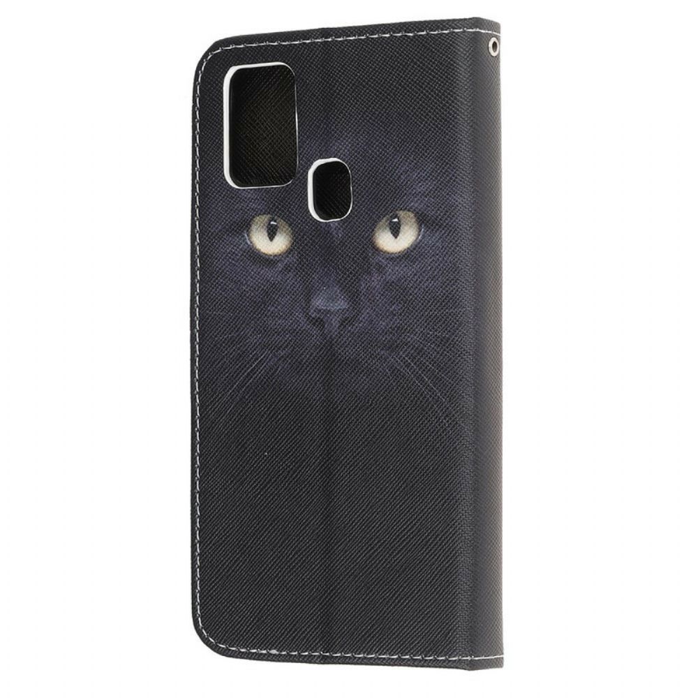 Flip Case Für Samsung Galaxy M31 Mit Kordel Schwarze Katzenaugen Mit Riemen