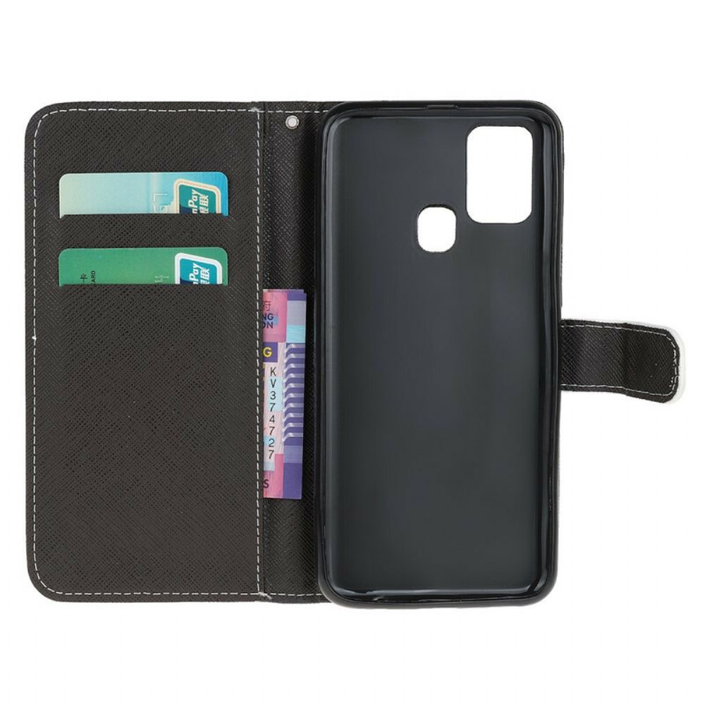 Flip Case Für Samsung Galaxy M31 Mit Kordel Schwarze Katzenaugen Mit Riemen