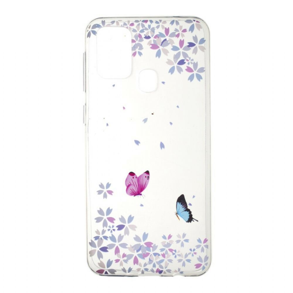 Hülle Für Samsung Galaxy M31 Transparente Schmetterlinge Und Blumen