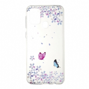 Hülle Für Samsung Galaxy M31 Transparente Schmetterlinge Und Blumen