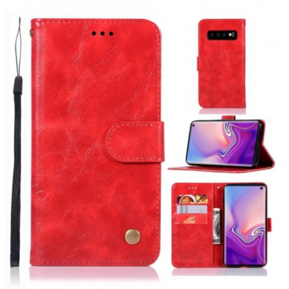 Flip Case Für Samsung Galaxy S10 Mit Kordel Vintage Kunstlederband