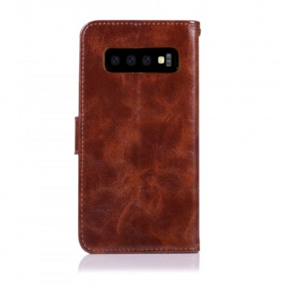 Flip Case Für Samsung Galaxy S10 Mit Kordel Vintage Kunstlederband