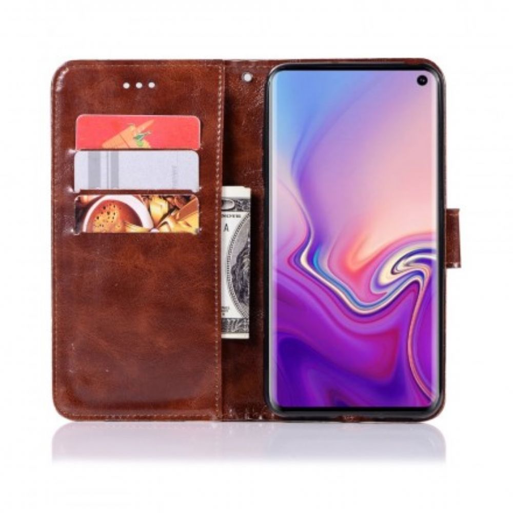 Flip Case Für Samsung Galaxy S10 Mit Kordel Vintage Kunstlederband