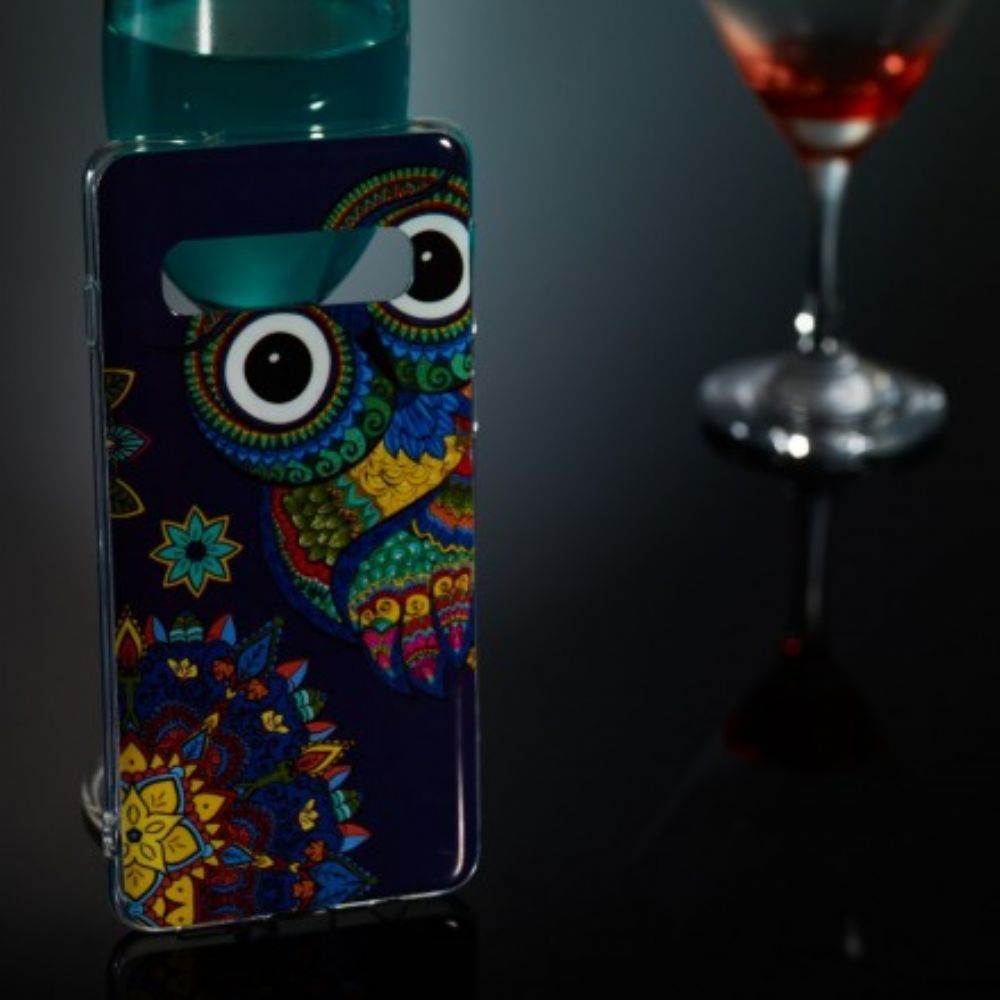 Handyhülle Für Samsung Galaxy S10 Fluoreszierende Mandala-eule