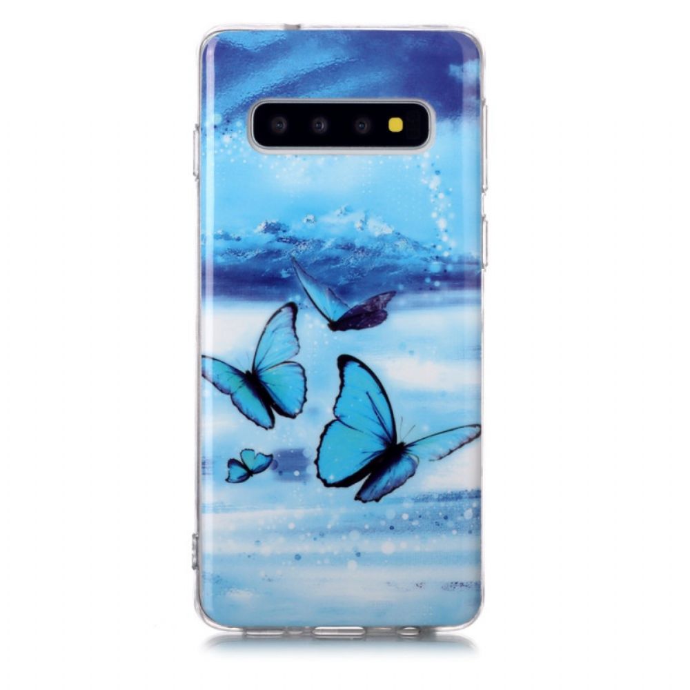 Handyhülle Für Samsung Galaxy S10 Fluoreszierender Blauer Schmetterling