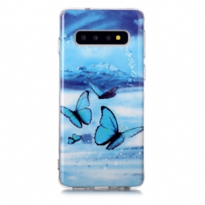 Handyhülle Für Samsung Galaxy S10 Fluoreszierender Blauer Schmetterling