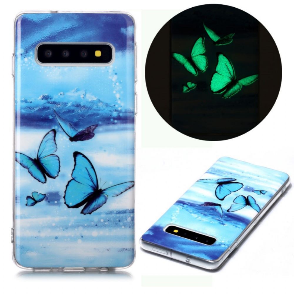 Handyhülle Für Samsung Galaxy S10 Fluoreszierender Blauer Schmetterling