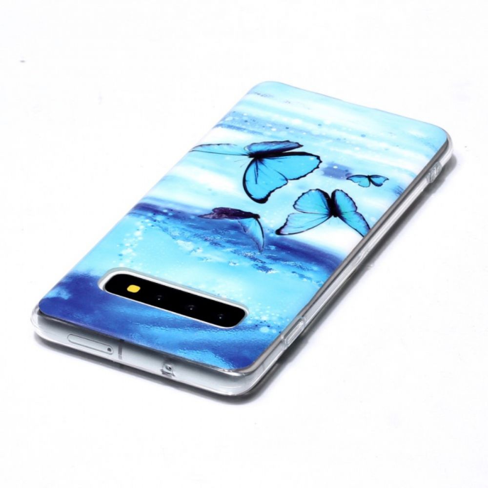 Handyhülle Für Samsung Galaxy S10 Fluoreszierender Blauer Schmetterling