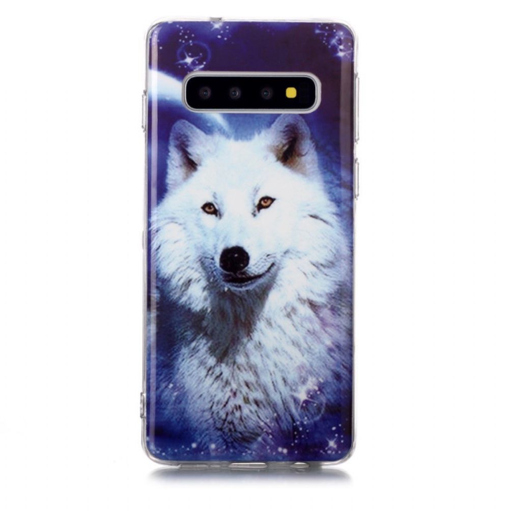 Hülle Für Samsung Galaxy S10 Fluoreszierender Weißer Wolf