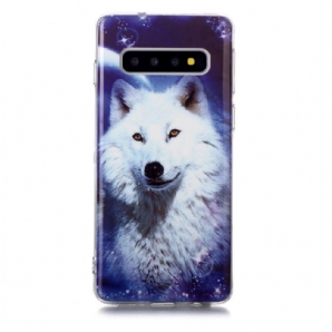 Hülle Für Samsung Galaxy S10 Fluoreszierender Weißer Wolf