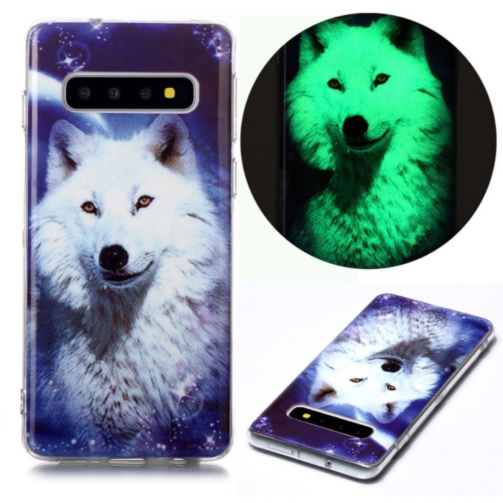 Hülle Für Samsung Galaxy S10 Fluoreszierender Weißer Wolf