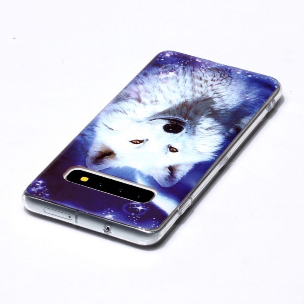 Hülle Für Samsung Galaxy S10 Fluoreszierender Weißer Wolf