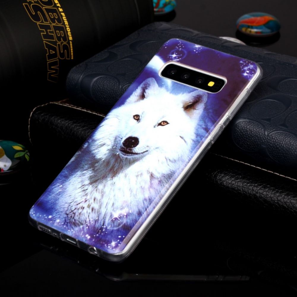 Hülle Für Samsung Galaxy S10 Fluoreszierender Weißer Wolf