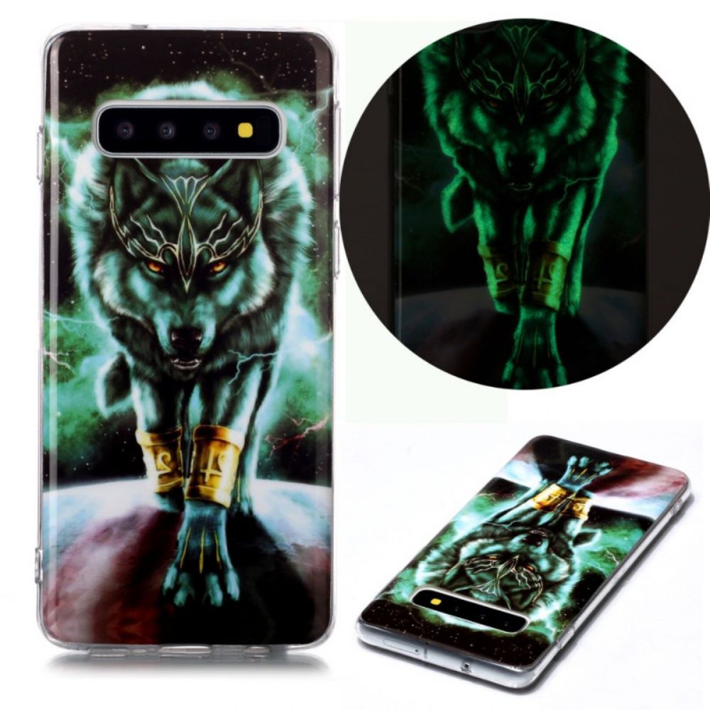 Hülle Für Samsung Galaxy S10 Fluoreszierender Wolf