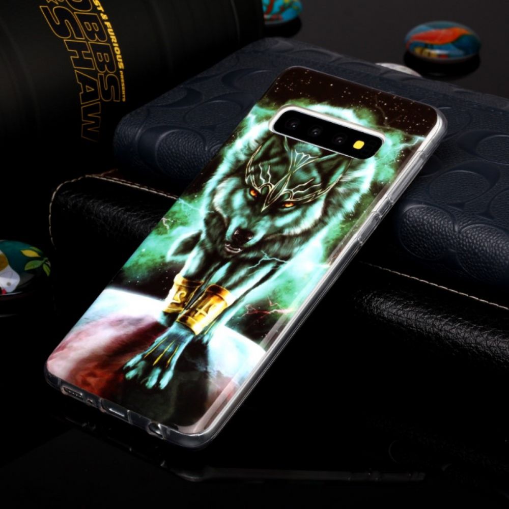 Hülle Für Samsung Galaxy S10 Fluoreszierender Wolf