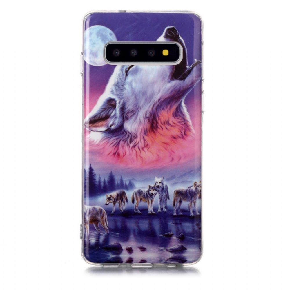 Hülle Für Samsung Galaxy S10 Fluoreszierendes Wolfsrudel