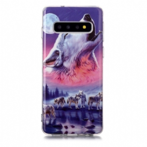 Hülle Für Samsung Galaxy S10 Fluoreszierendes Wolfsrudel