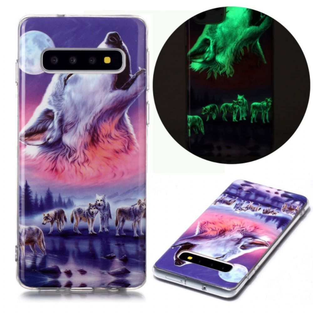 Hülle Für Samsung Galaxy S10 Fluoreszierendes Wolfsrudel