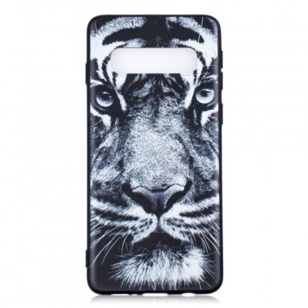 Hülle Für Samsung Galaxy S10 Schwarzer Und Weißer Tiger