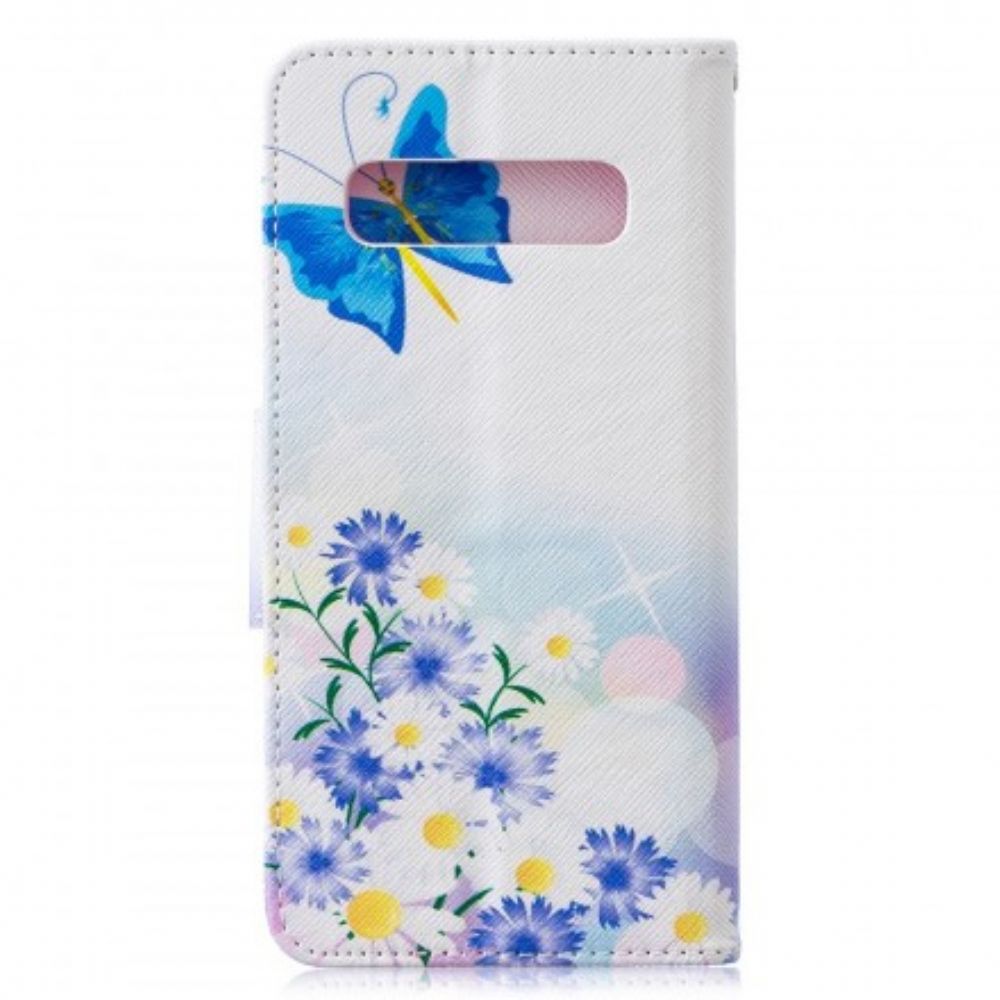 Lederhüllen Für Samsung Galaxy S10 Gemalte Schmetterlinge Und Blumen