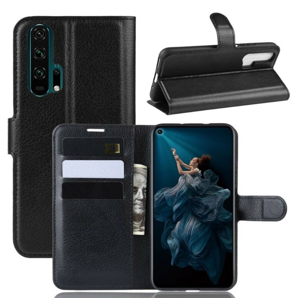 Flip Case Für Honor 20 Pro Premium Litschi-leder-effekt