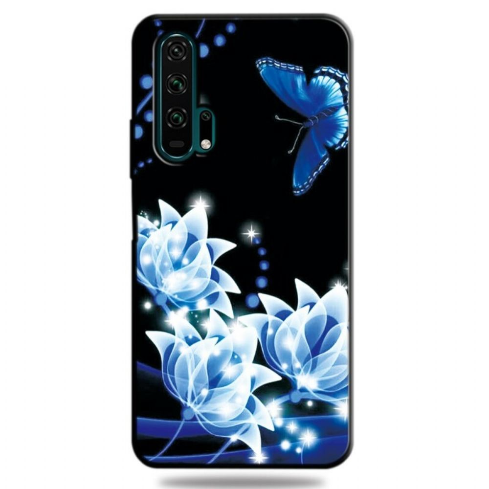 Handyhülle Für Honor 20 Pro Schmetterling Und Blaue Blumen