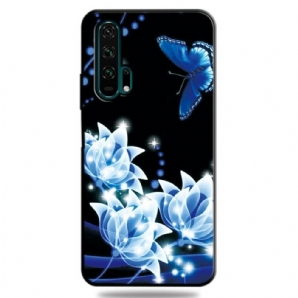 Handyhülle Für Honor 20 Pro Schmetterling Und Blaue Blumen