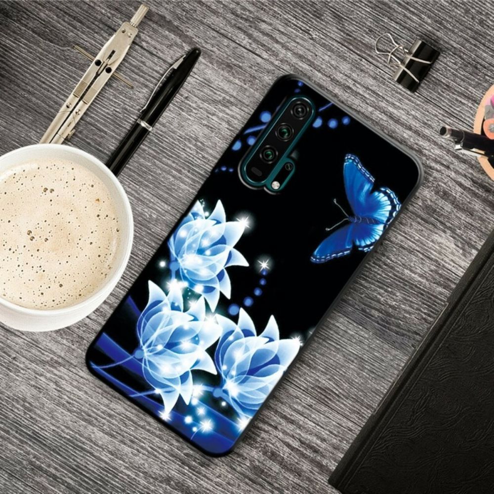 Handyhülle Für Honor 20 Pro Schmetterling Und Blaue Blumen