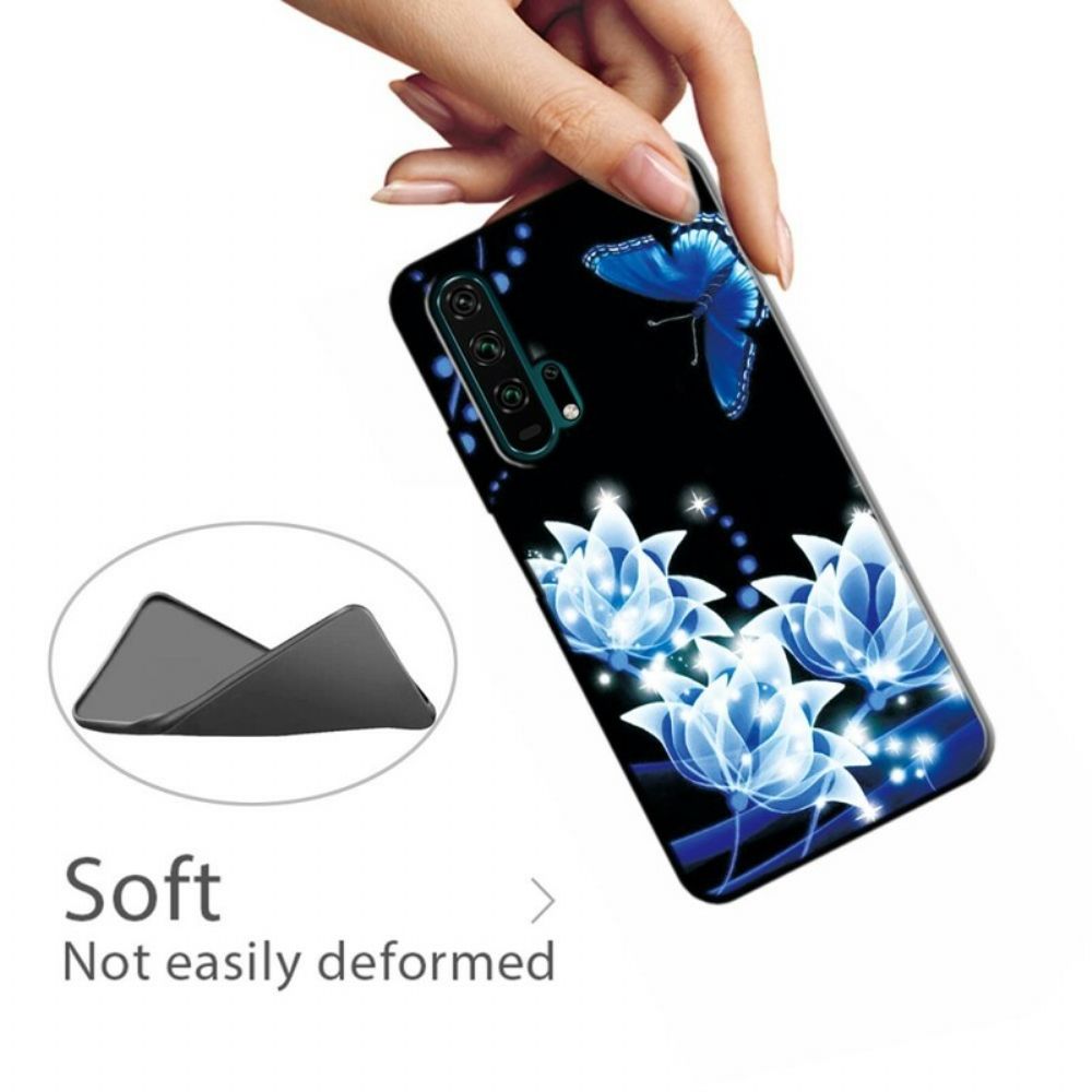 Handyhülle Für Honor 20 Pro Schmetterling Und Blaue Blumen