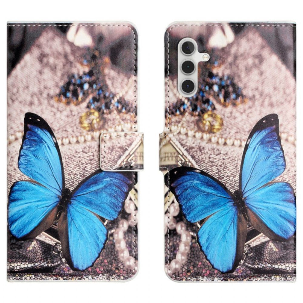 Lederhüllen Samsung Galaxy A15 5g Blauer Schmetterling