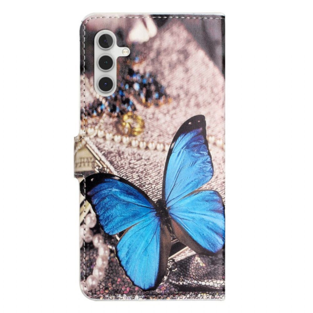 Lederhüllen Samsung Galaxy A15 5g Blauer Schmetterling